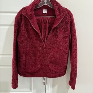 Burgundy Fleece Quarterzip Shorts Matching Set XS Loungewear Comfy Activewear